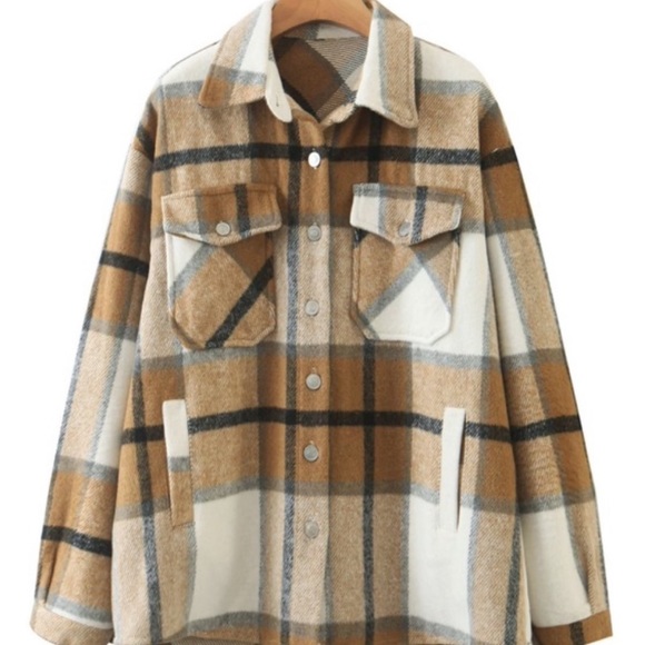 Khaki plaid oversized plaid flannel shirt shachet jacket - Picture 8 of 8